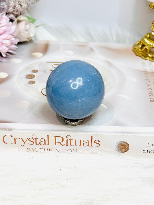 Blue Angelite Sphere on Stand 161g