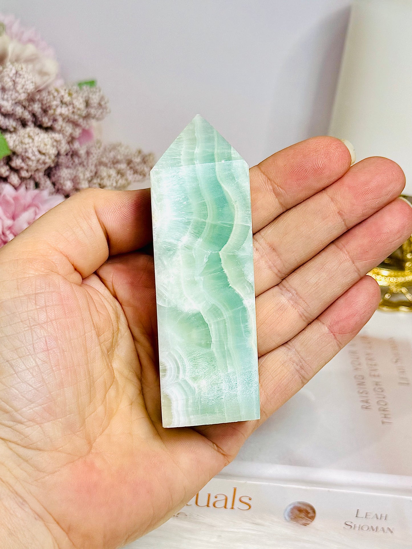 Pistachio Calcite Druzy Tower 9cm