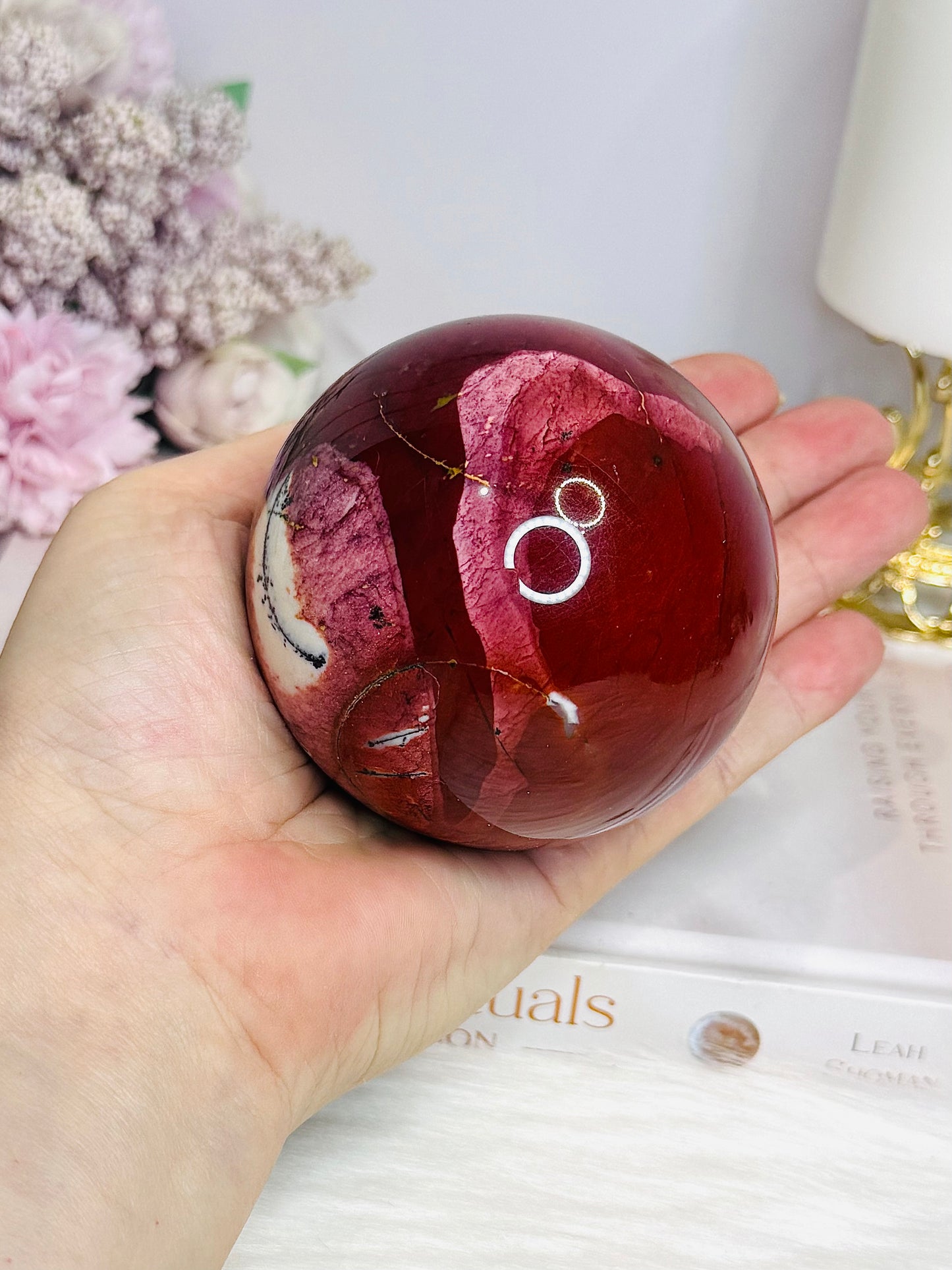 Large Mookaite Jasper Sphere on Stand 515g