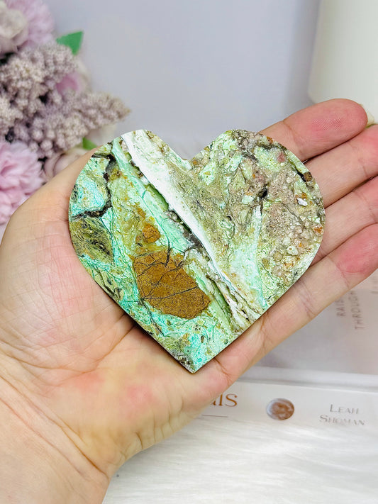 Natural Variscite Carved Heart on Stand 8.5cm