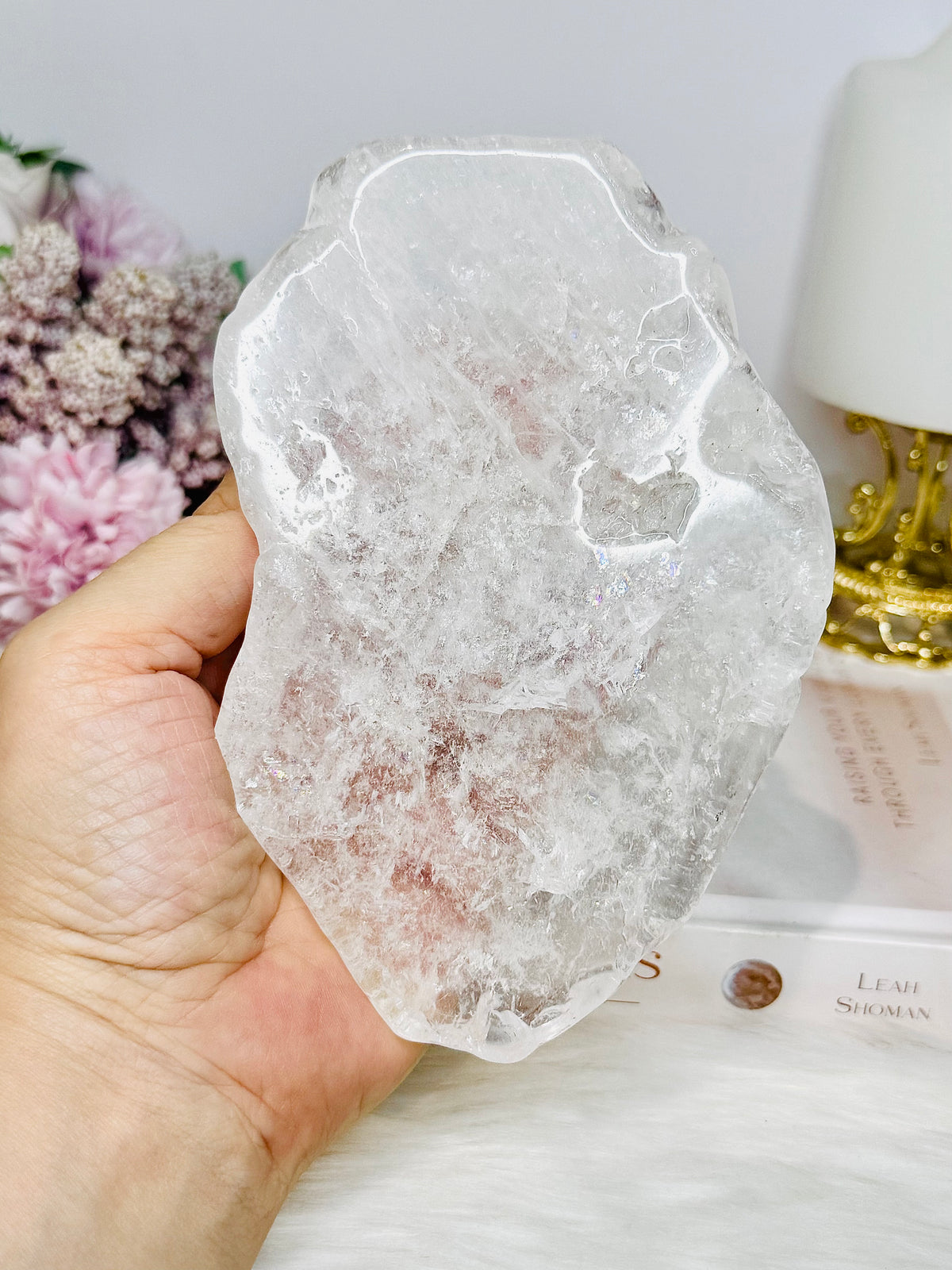 Large Clear Quartz Slab with Rainbows On Stand 14.5cm 358g