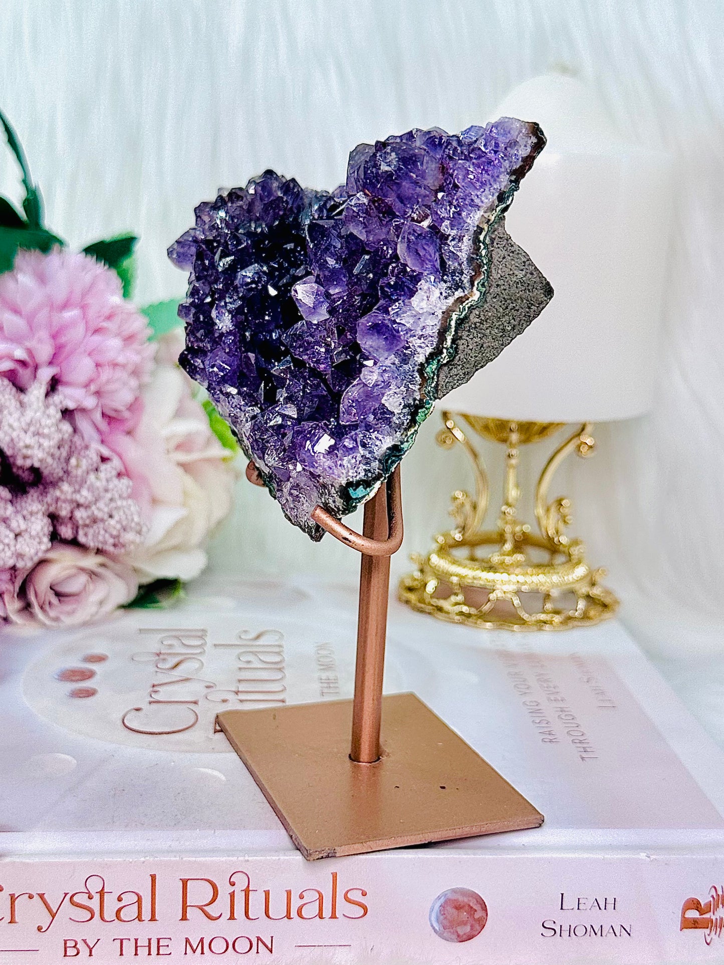 The Most Beautiful High Grade Deep Purple Amethyst Natural Cluster On Rose Gold Stand From Brazil 448grams