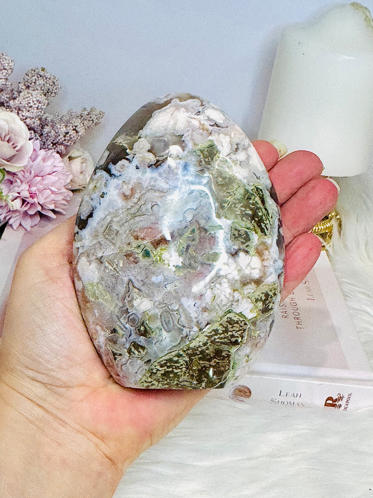 Large Green Flower Agate Freeform 11.5cm 538g