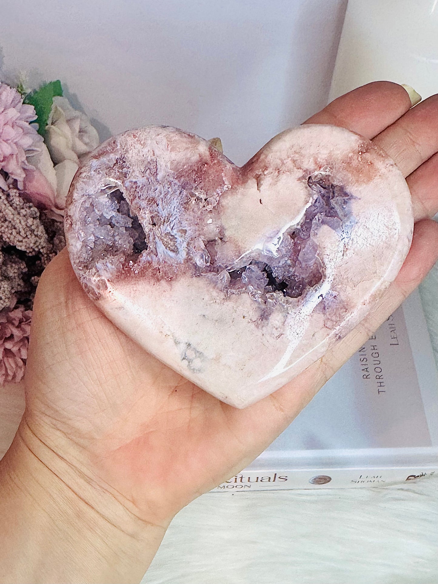 Precious Pink Amethyst Druzy Amethyst Heart on Stand 11cm