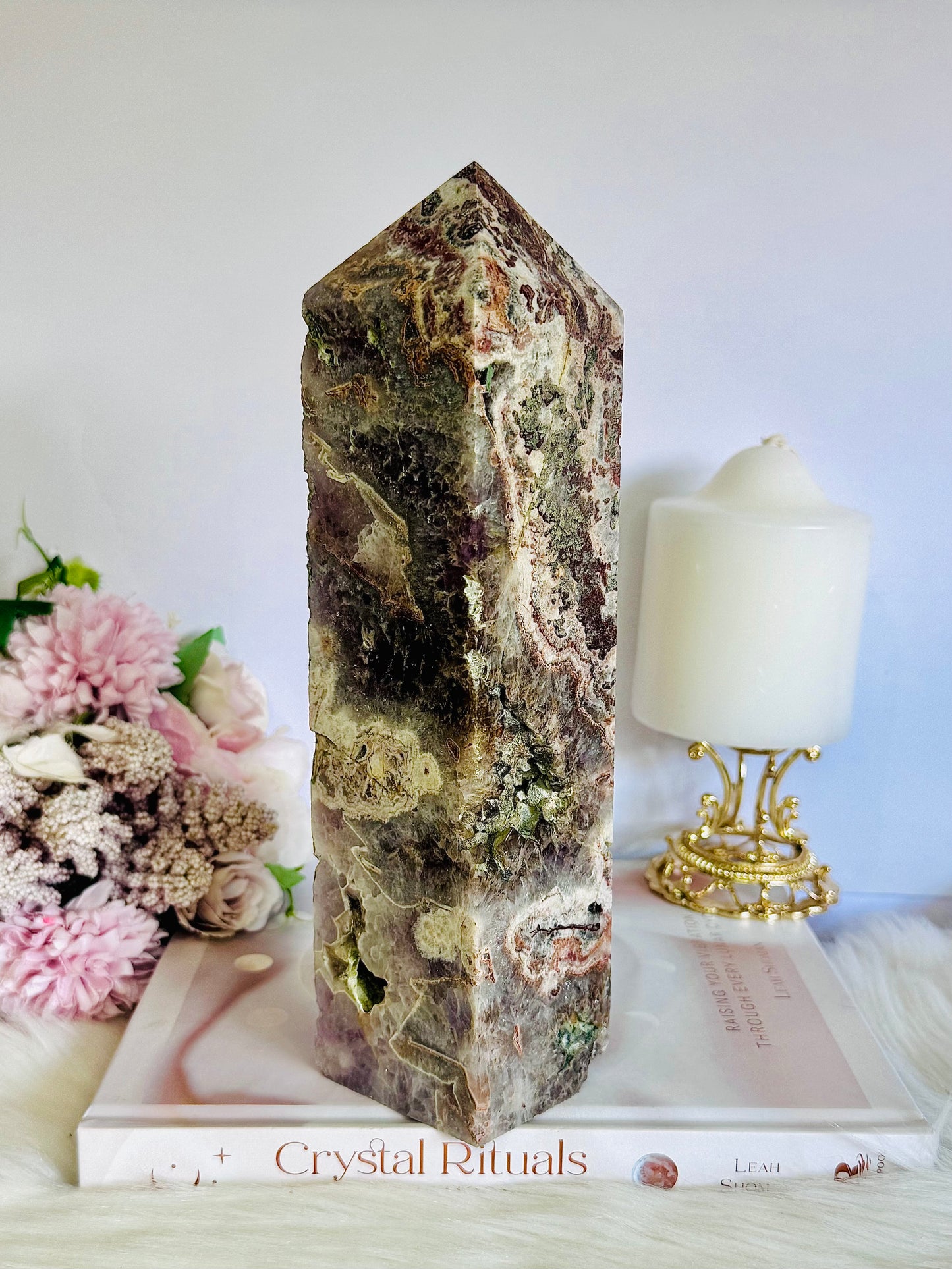 Unique & Stunning Large Chunky Mexican Lace Agate X Amethyst Tower 23cm 1.39KG From Brazil