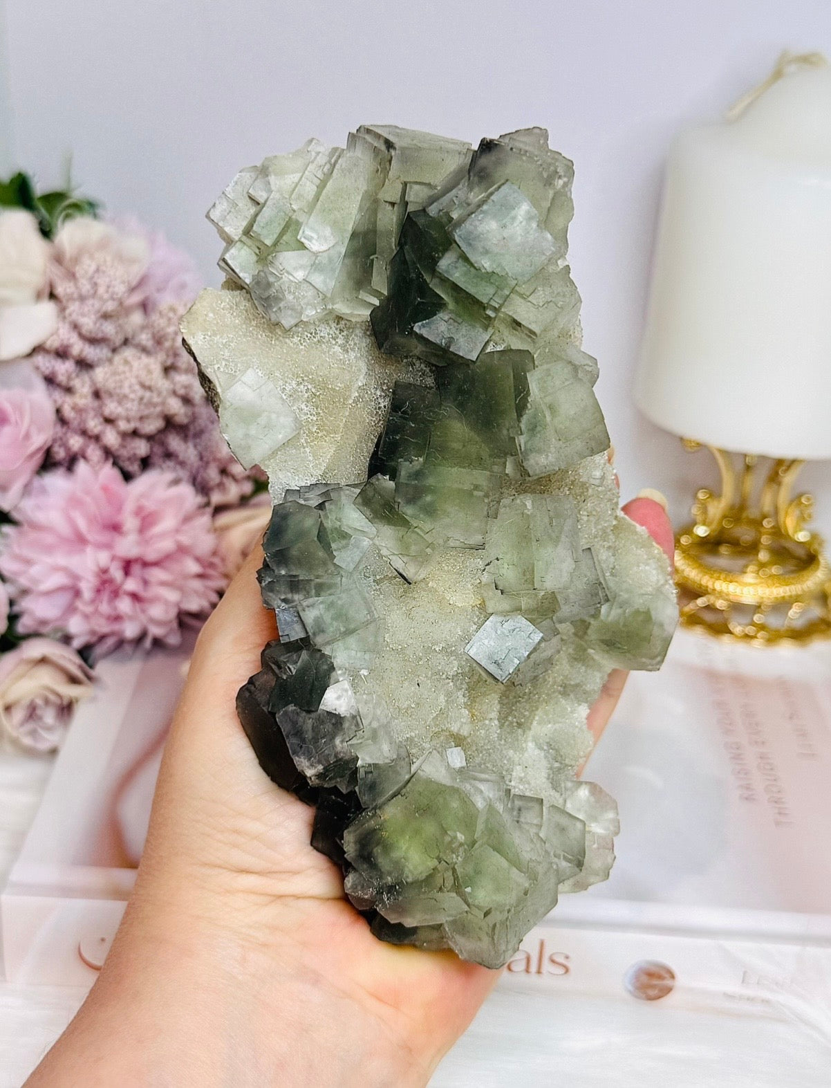 Large Green Cubed Fluorite Specimen 15cm 503g