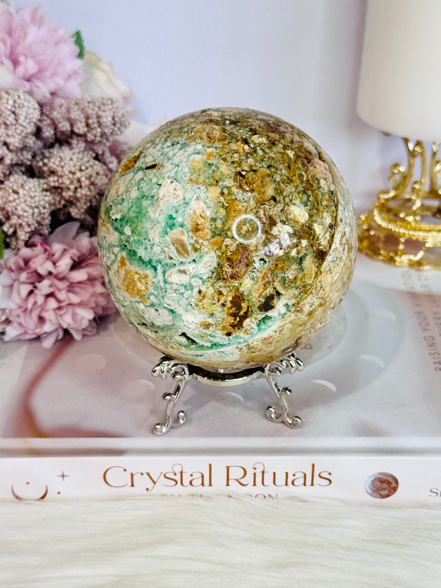 Huge Natural Glorious Variscite Sphere On Stand 802grams