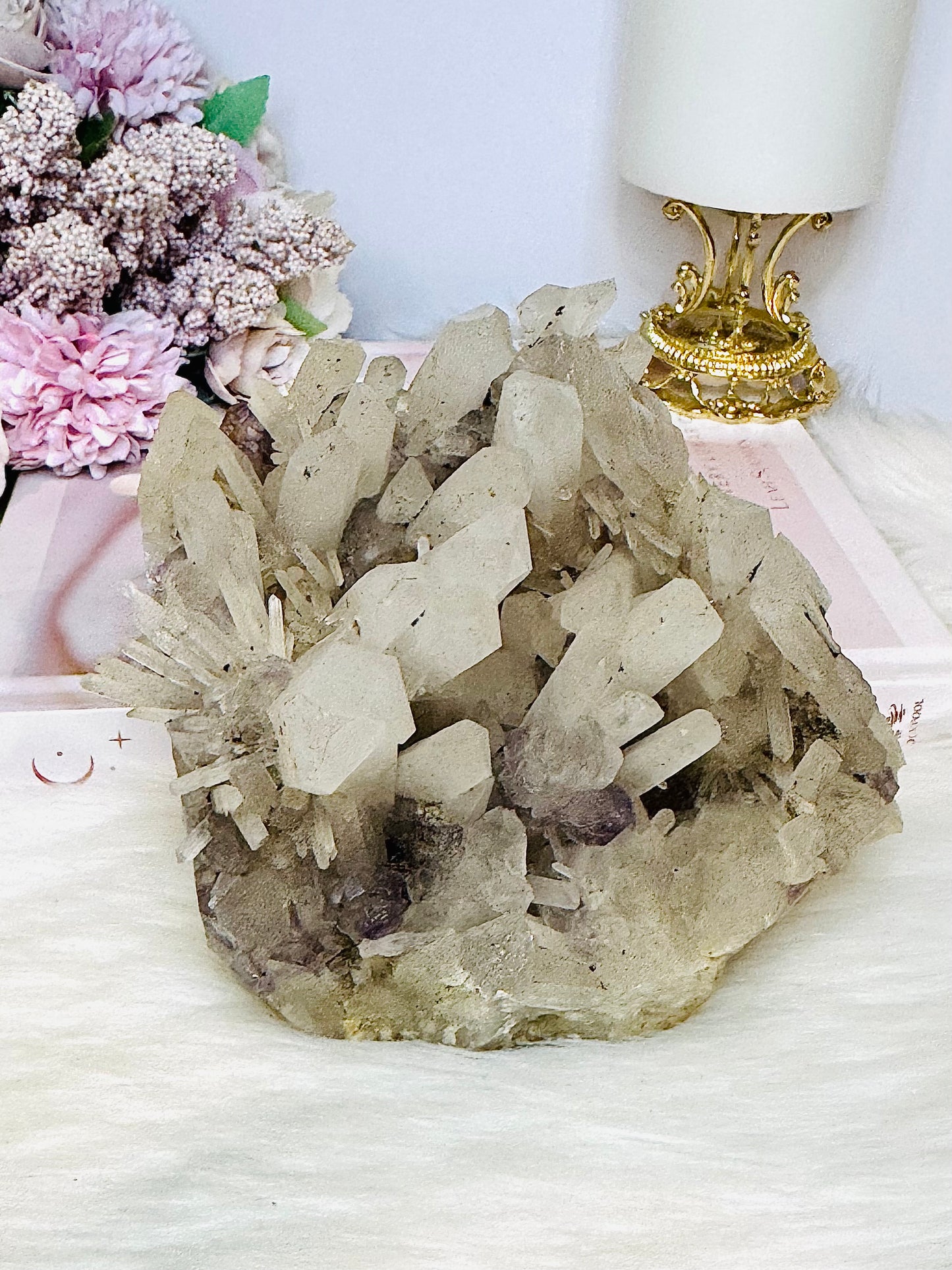 Rare Collectors Piece - Large Natural Clear Quartz Cluster with Purple Fluorite Inclusions 1.6KG