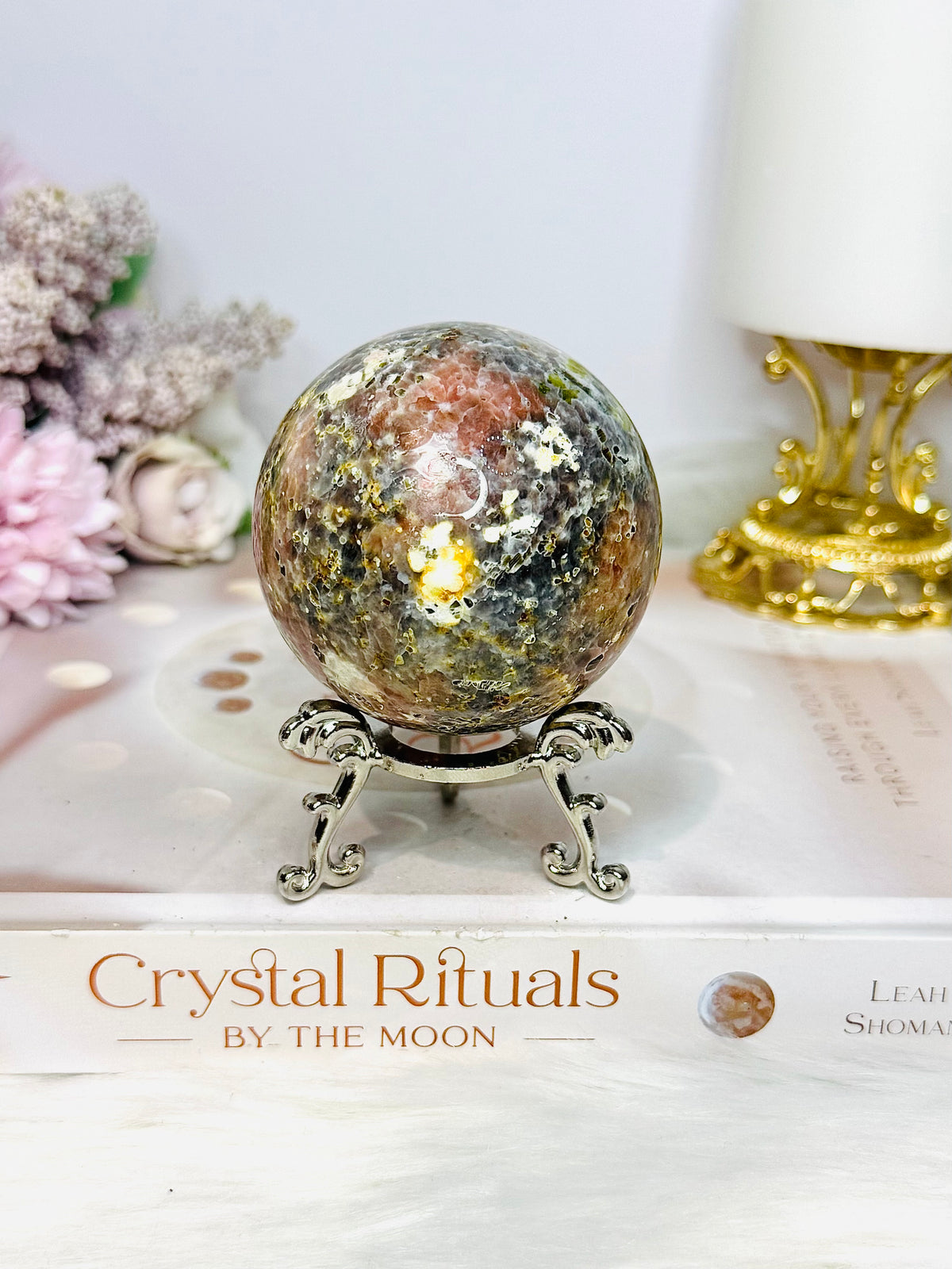 Plum Blossom Jasper Sphere on Stand 301g