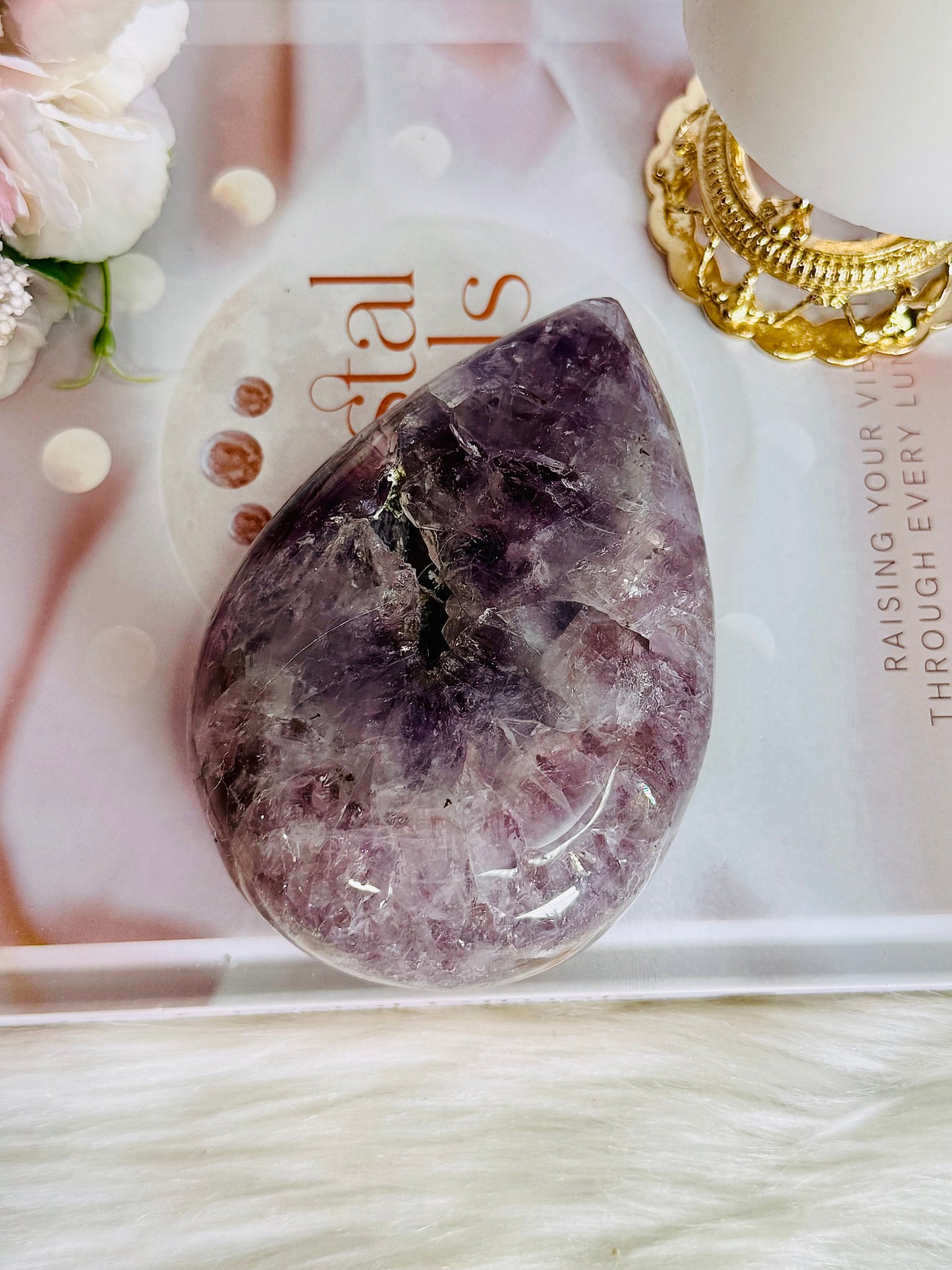 Fabulous Large 618gram Druzy Amethyst Chunky Carved Tear Drop | Flame From Brazil