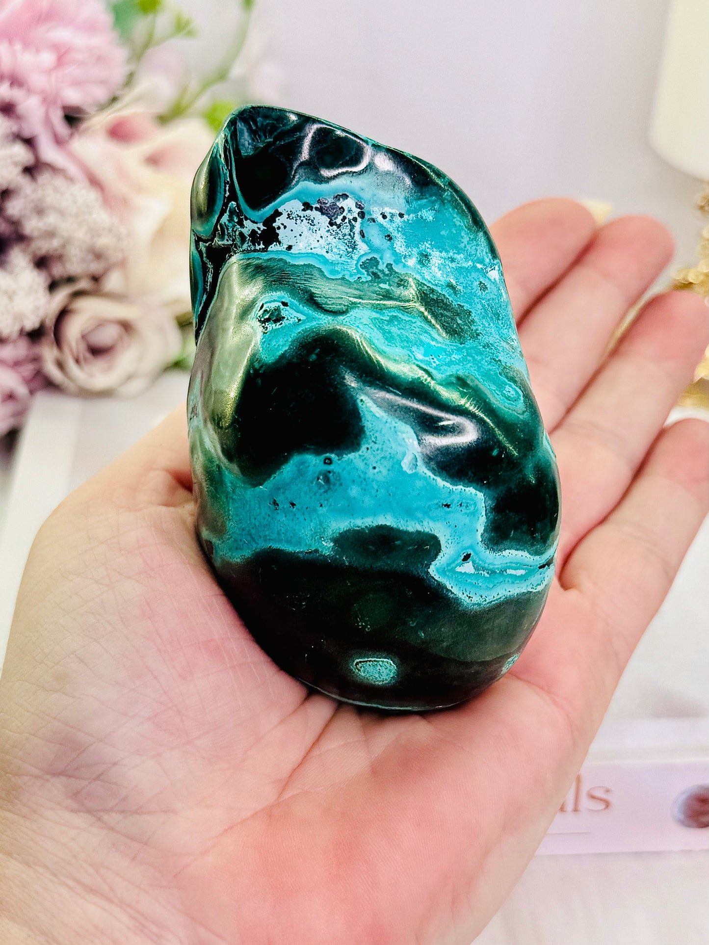 Helps Heal Heartache ~ Stunning Large Malachite |Chrysocolla Polished Natural Freeform 415grams