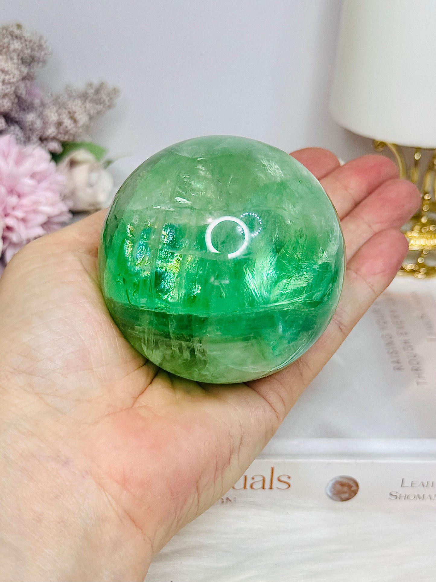 Large Green Fluorite Sphere Full of Rainbows 557g