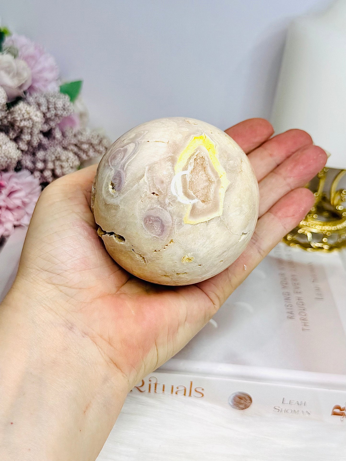 Large Druzy Pink Amethyst Sphere on Stand 414g