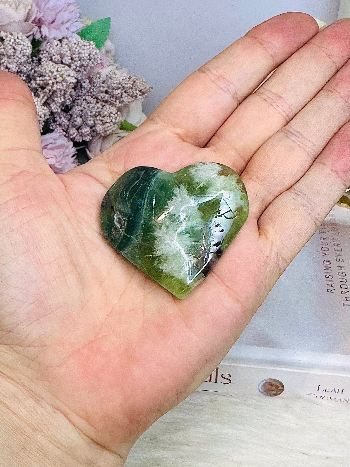 Green Feather Fluorite Heart 5cm