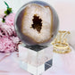 Magical & Incredible Large 821gram Perfect Druzy Agate Sphere On Stand From Brazil (Glass stand in pic is display only)