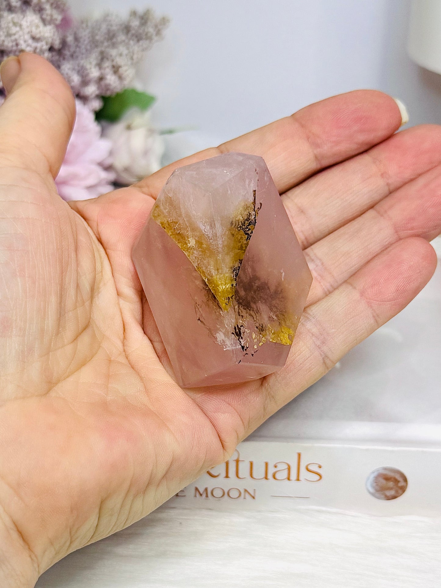 Natural Rose Quartz Freeform with Fern Tree Dentrictic Inclusions 5.5cm