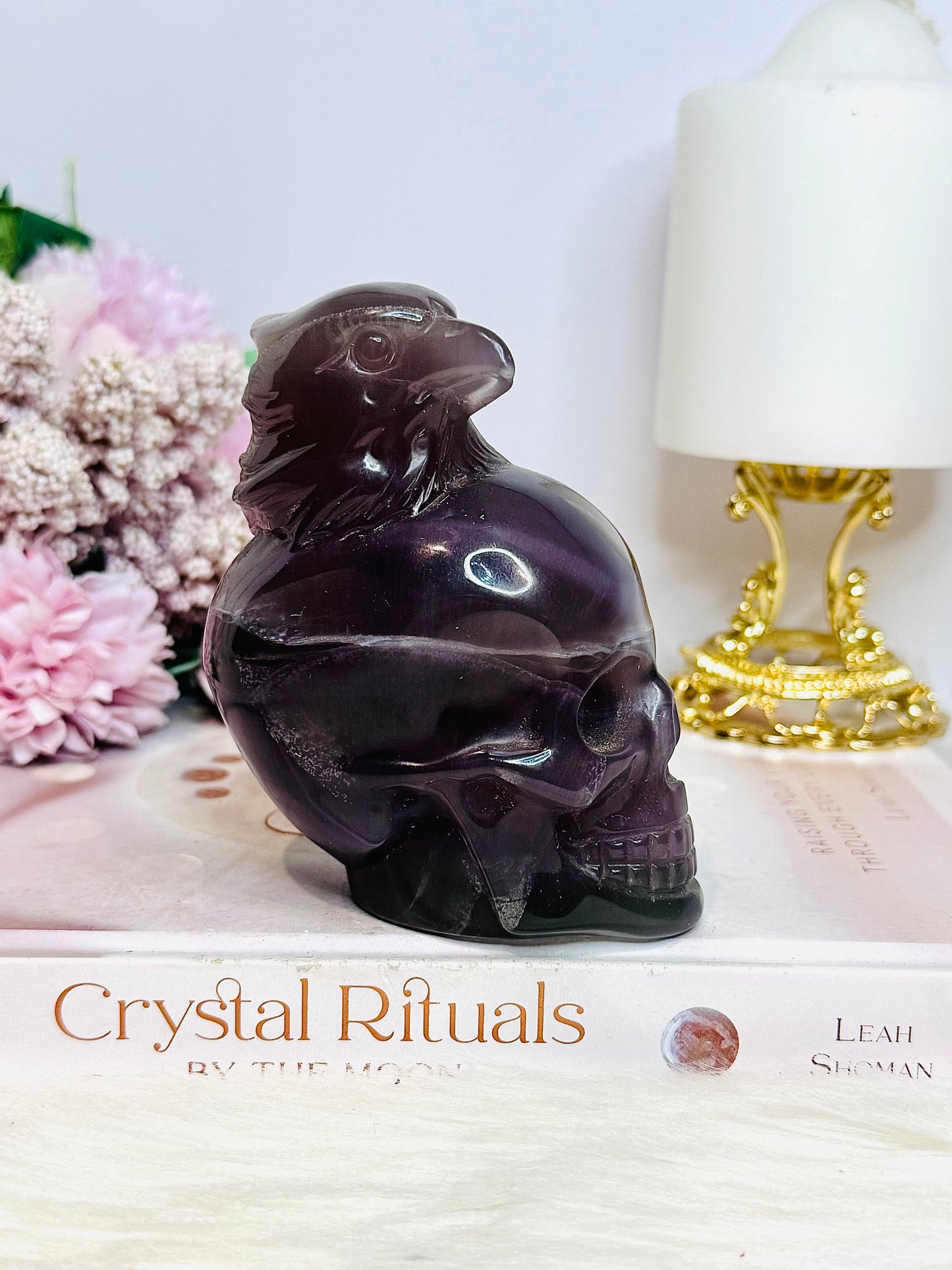 Large Deep Purple Skull with Eagle Carving 10cm 587g