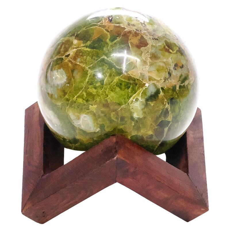 Large Natural Green Opal Sphere on Timber Stand 1.3KG