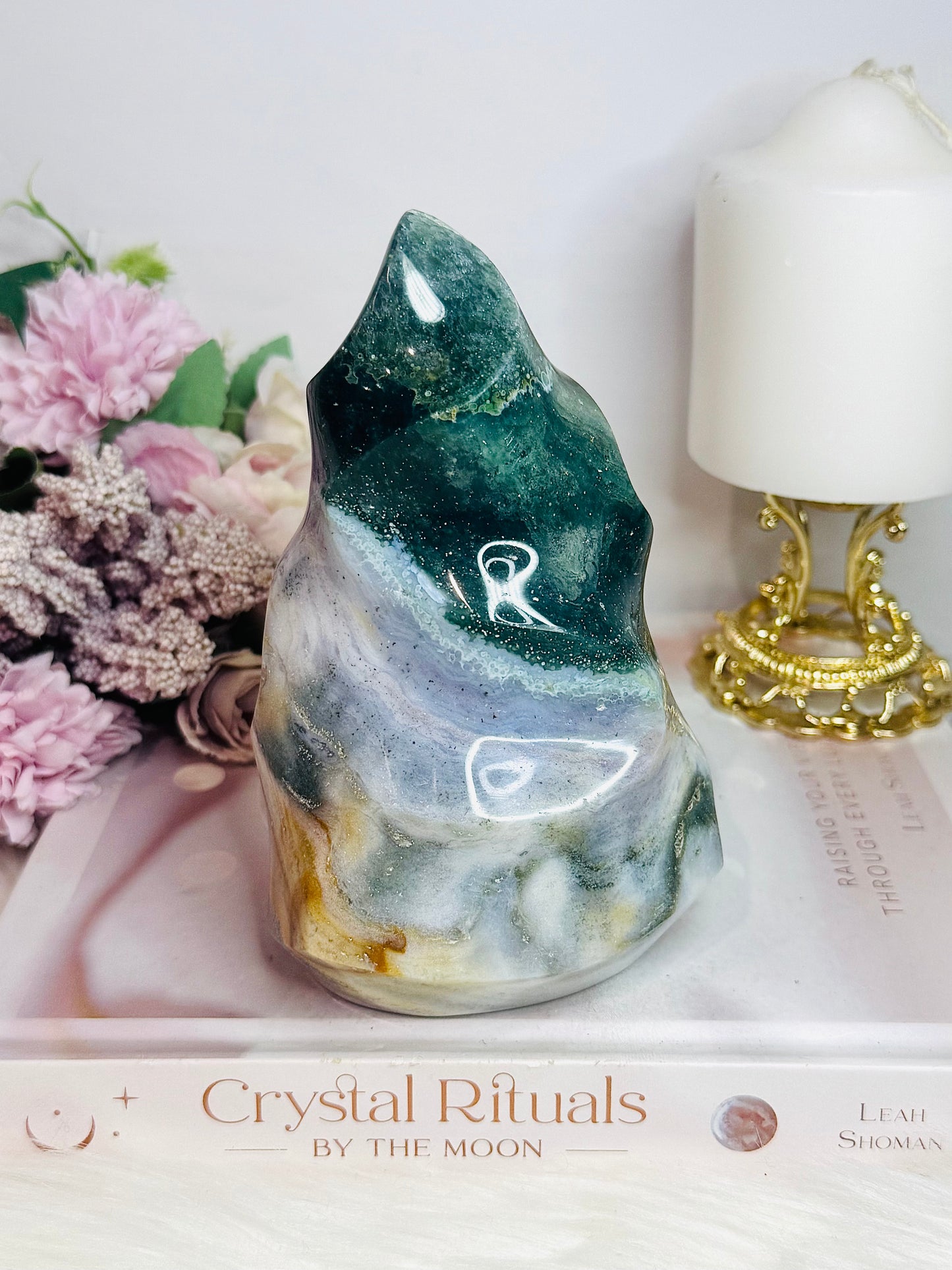 Large High Grade Ocean Jasper Carved Flame | Freeform 1.06KG 15cm