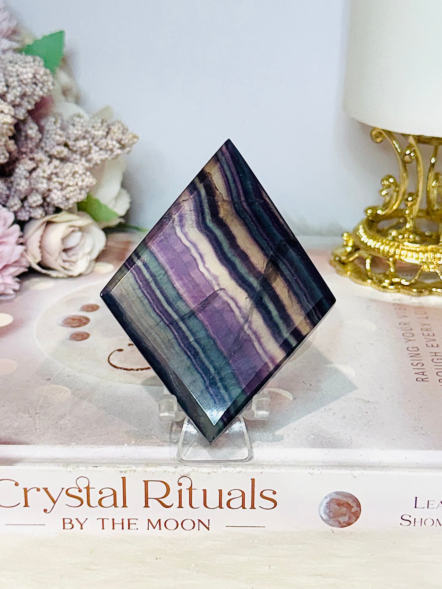Rainbow Fluorite Diamond on Stand 9cm