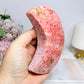 Large Rare Thulite with Epidote Carved Moon on Stand 377g