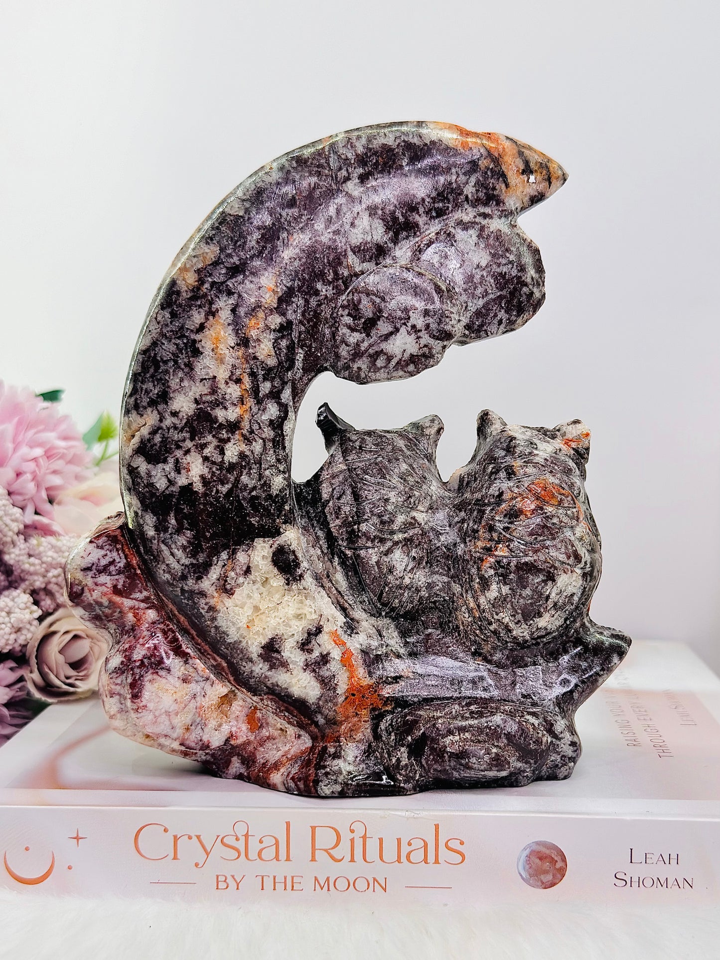 Huge Mexican Lace Agate Carved Set of 2 Owls 18cm 1.13KG