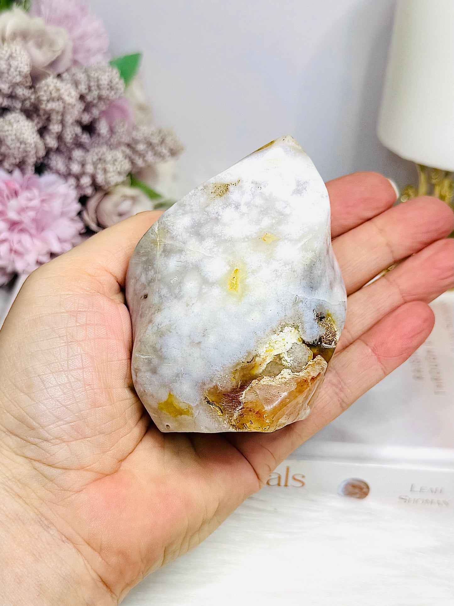 Chunky Flower Agate Carved Flame 8cm 315g