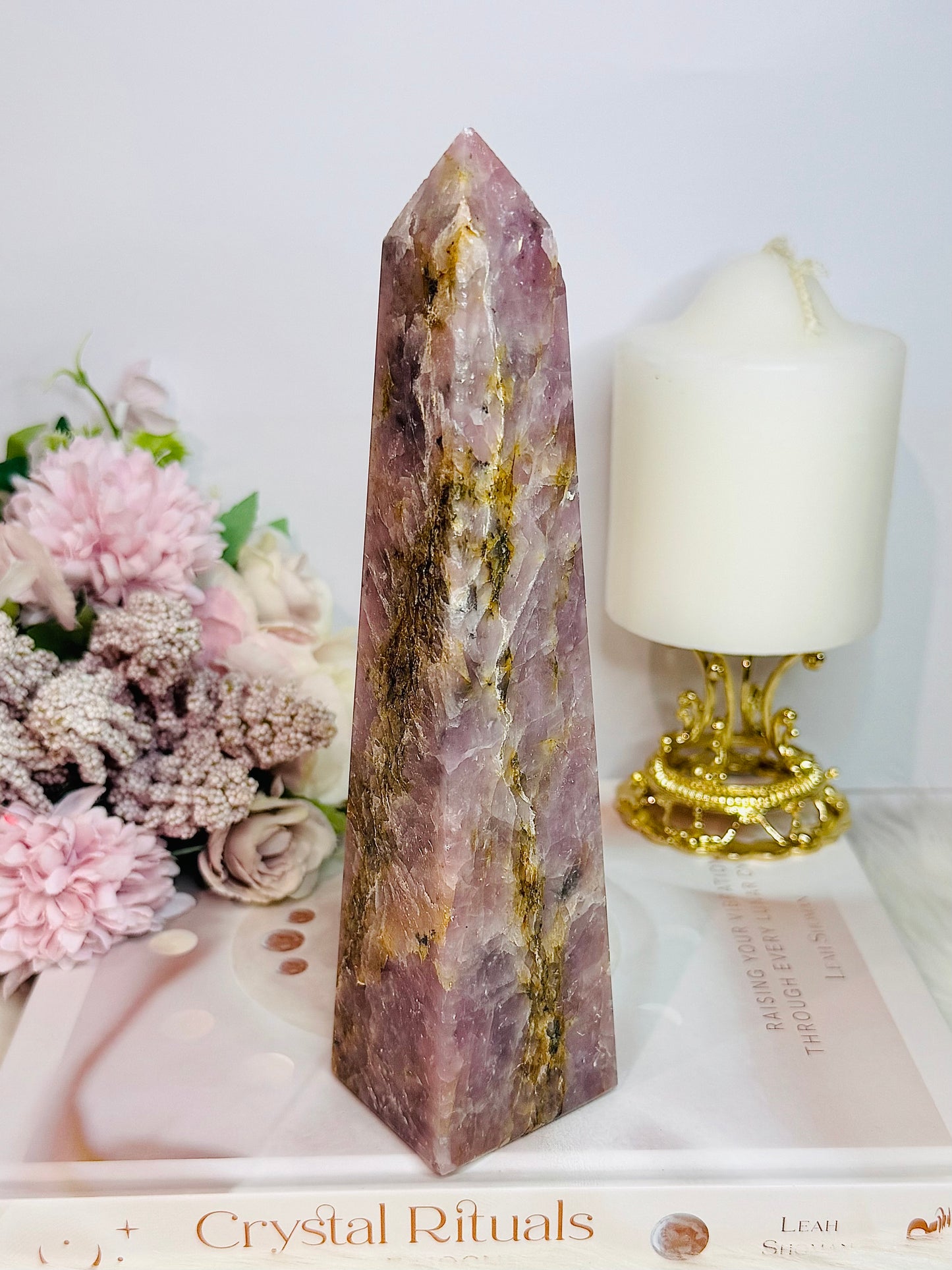 Natural Lepidolite Large 19.5cm Obelisk | Tower From Brazil with Natural Lines