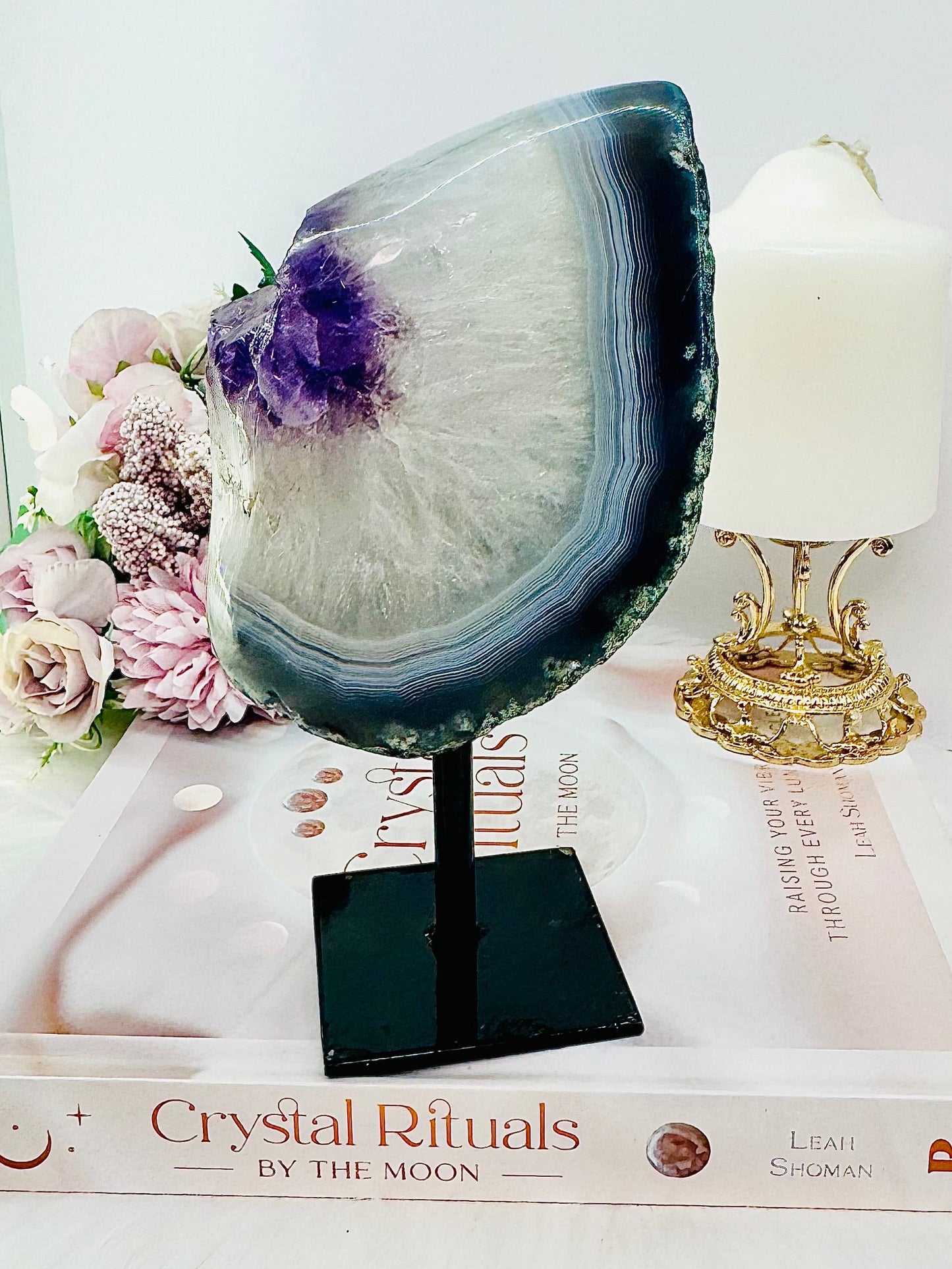 Large 977gram Amethyst Agate Polished Freeform On Stand From Uruguay