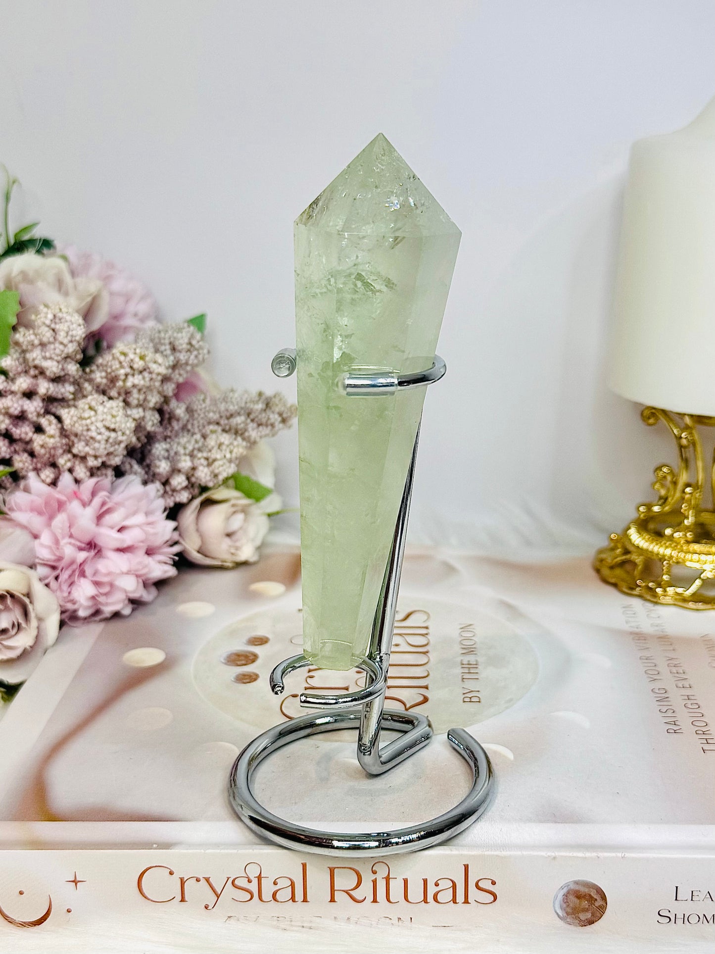Prasiolite | Green Amethyst Wand Tower on Stand 15cm (inc stand)