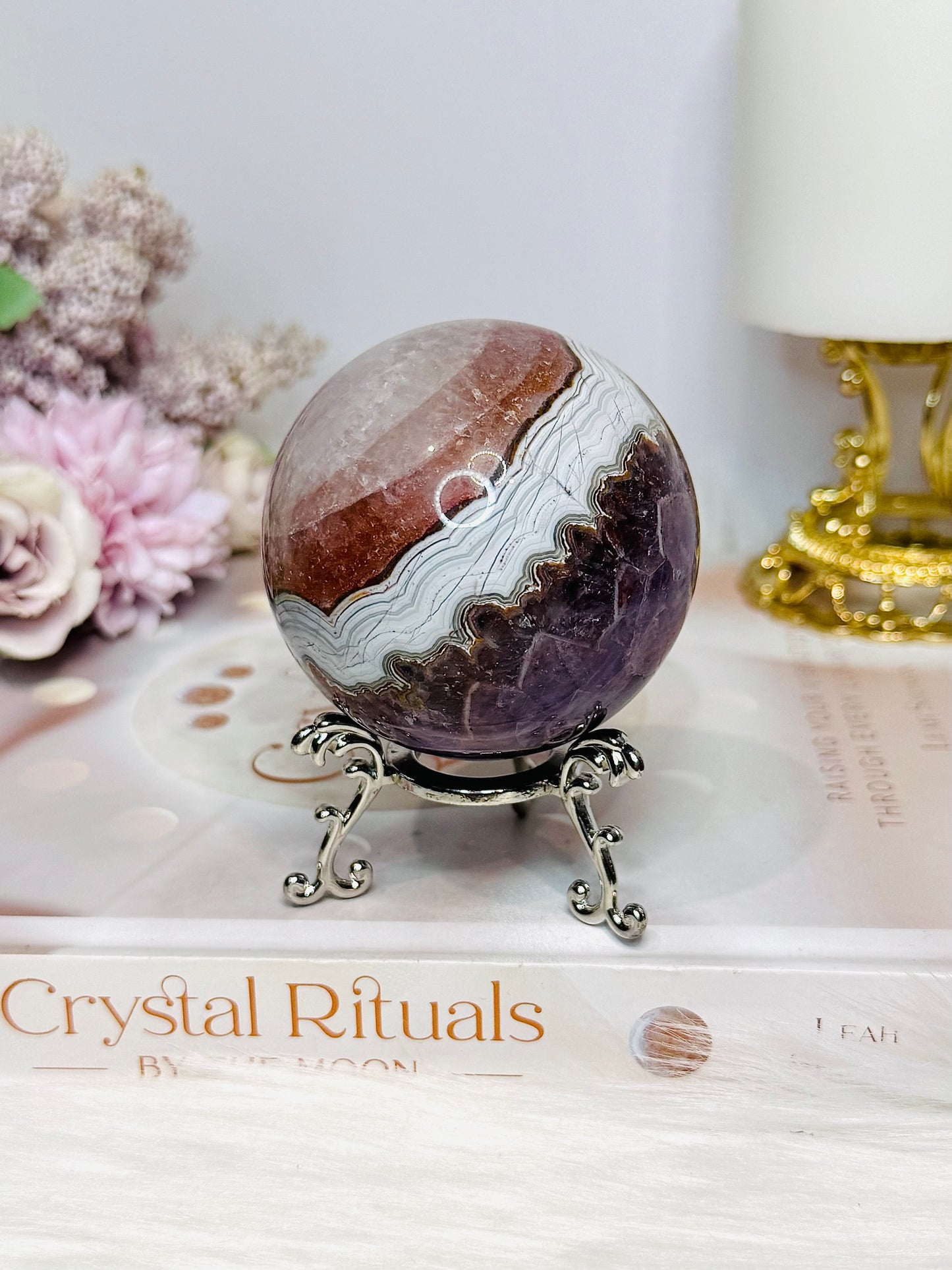 Large Crazy Lace Agate Sphere on Stand 378g
