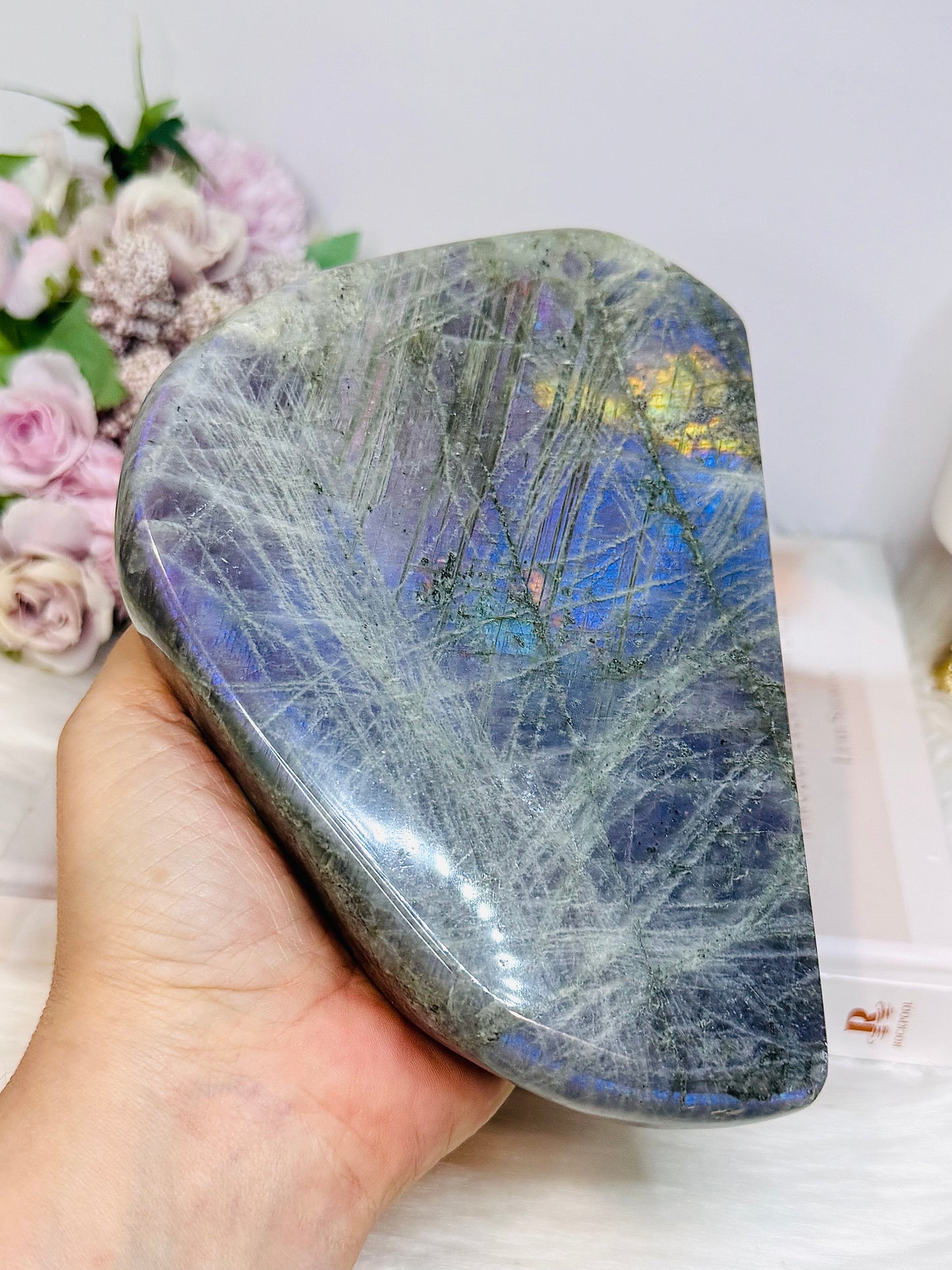 Large Natural Polished Labradorite Freeform 1.29KG 15.5cm (Flash is all purple not blue)