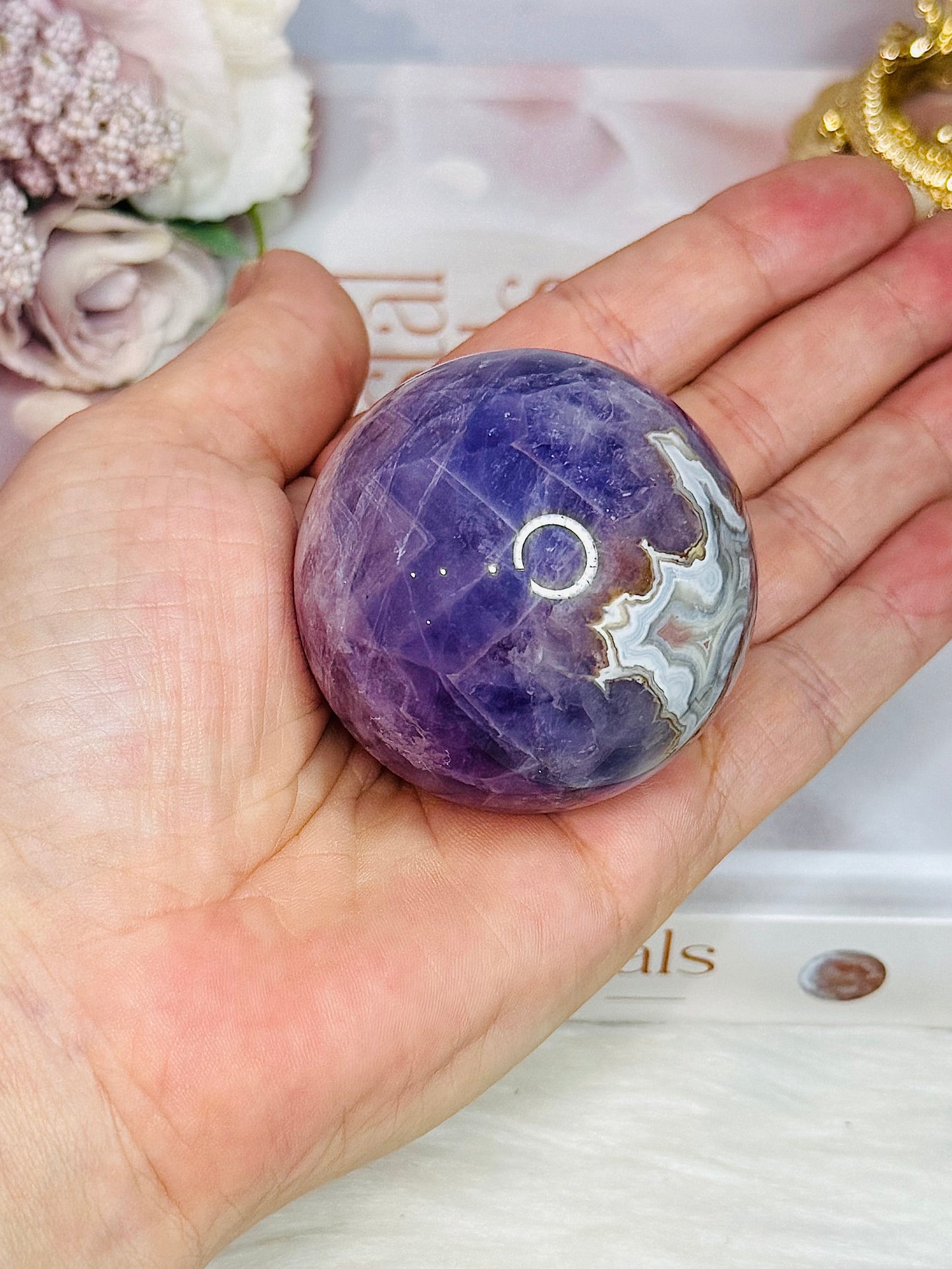 High Grade Stunning Amethyst Agate Sphere 5.5cm On Stand