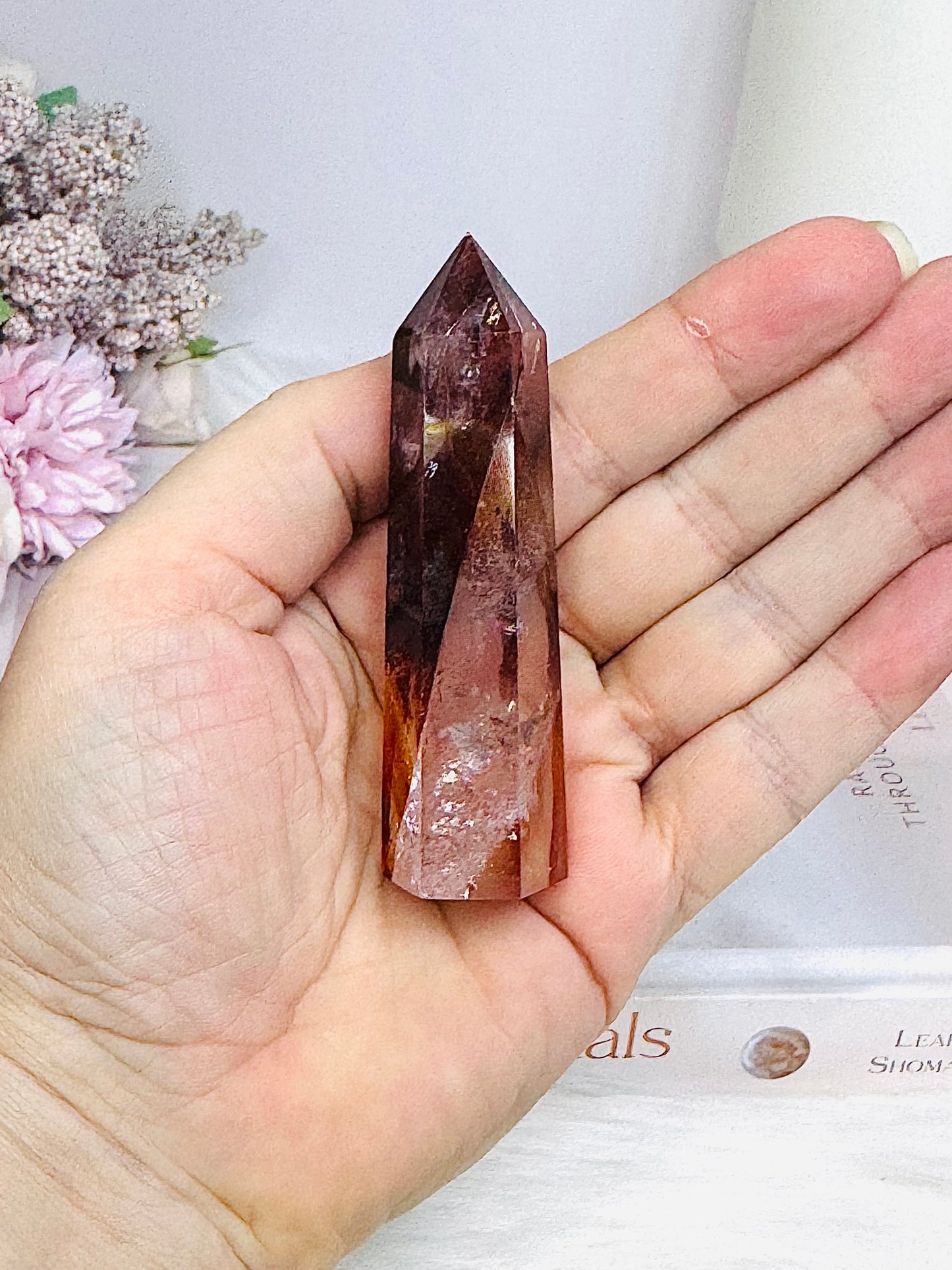 High Grade Fire Quartz Tower with Rainbows 8cm