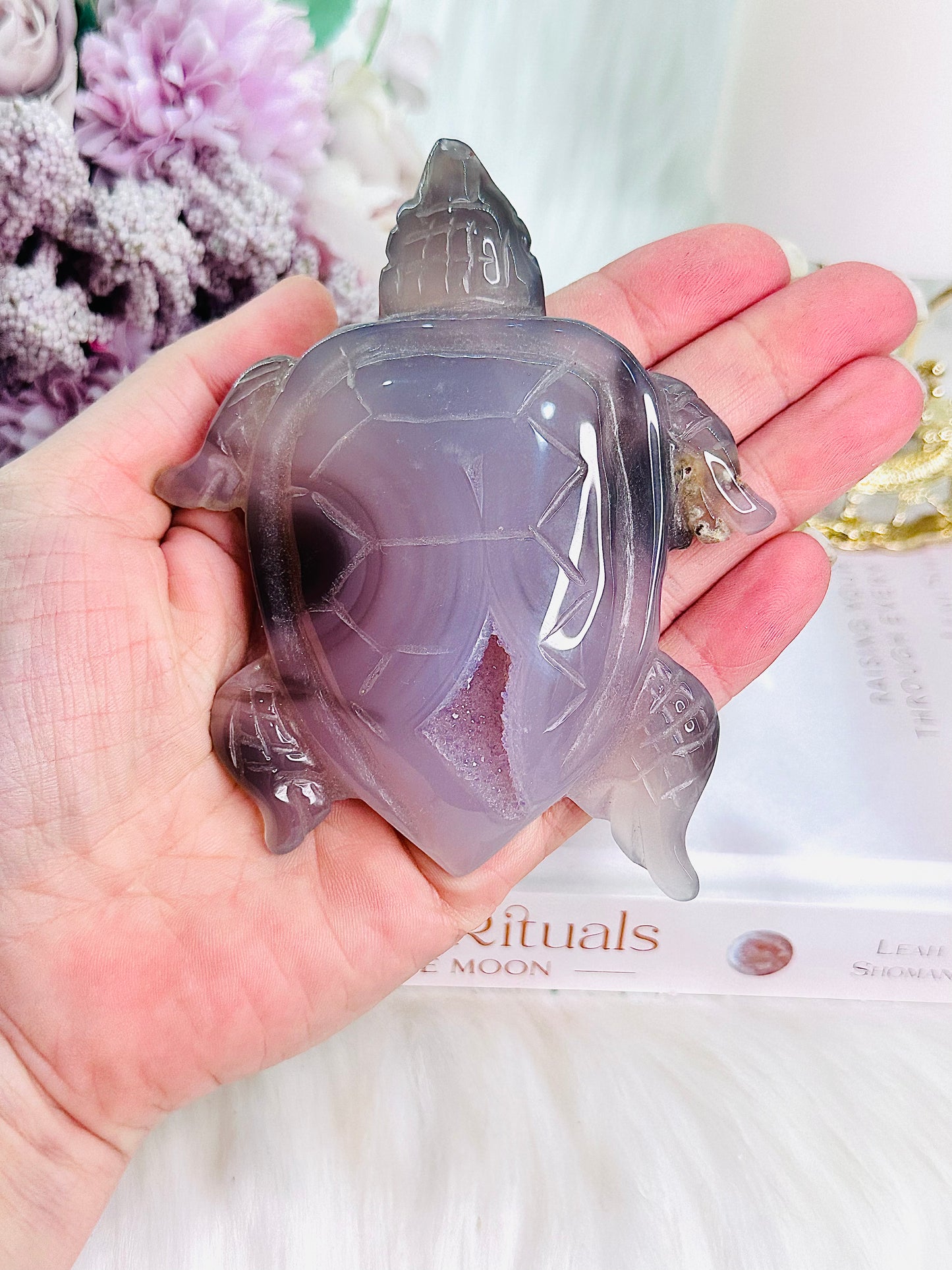 Beautifully Carved Druzy Agate Turtle