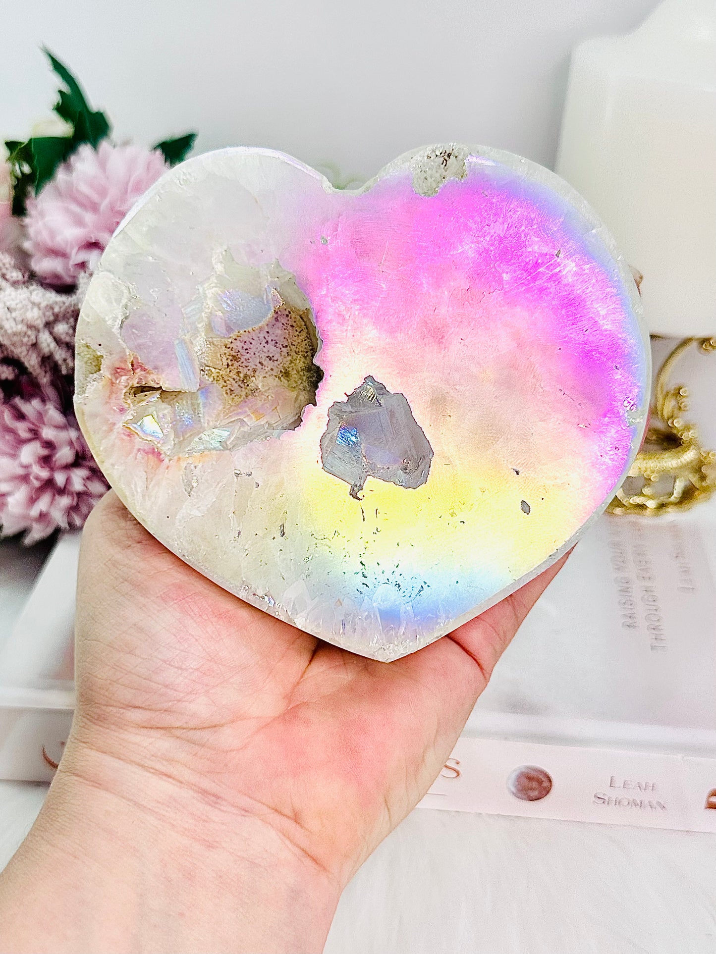 Divinely Spectacular Large 556gram Druzy Angel Aura Agate Chunky Heart From Brazil