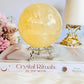 Gorgeous Large 961gram Natural Honey Calcite Sphere with Rainbows On Stand