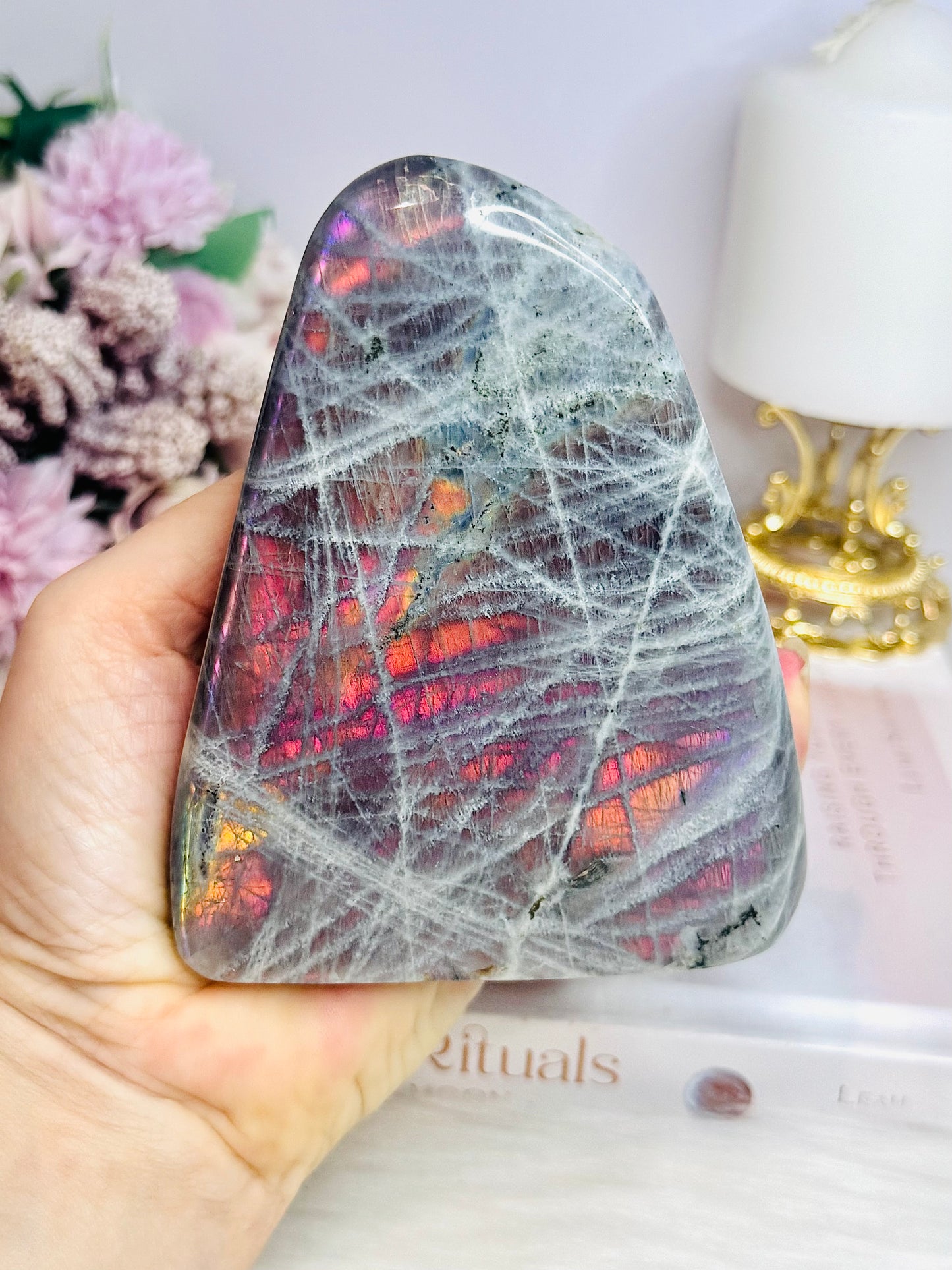 Large Polished Pink & Purple Flash Labradorite Freeform