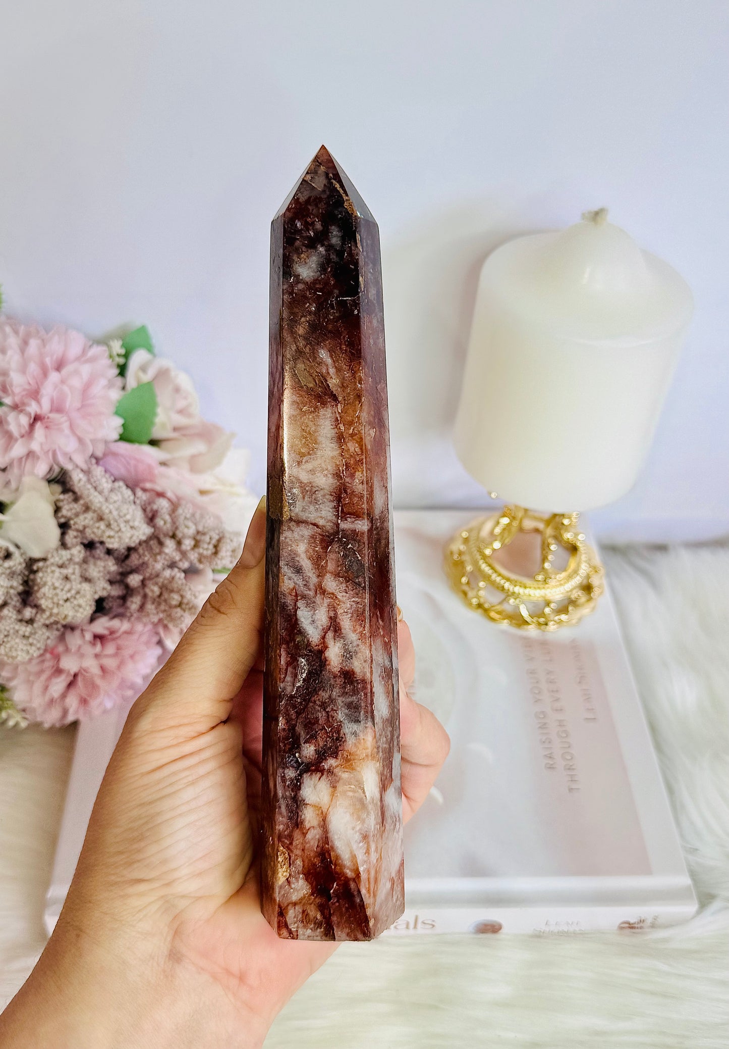 Gorgeous Tall 19cm Red Fire Quartz Tower with Hematite Inclusions