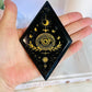 A Powerful Protection Stone ~ Beautiful Black Obsidian Carved Diamond with Gold Evil Eye Print (Print is on both sides) 20cm