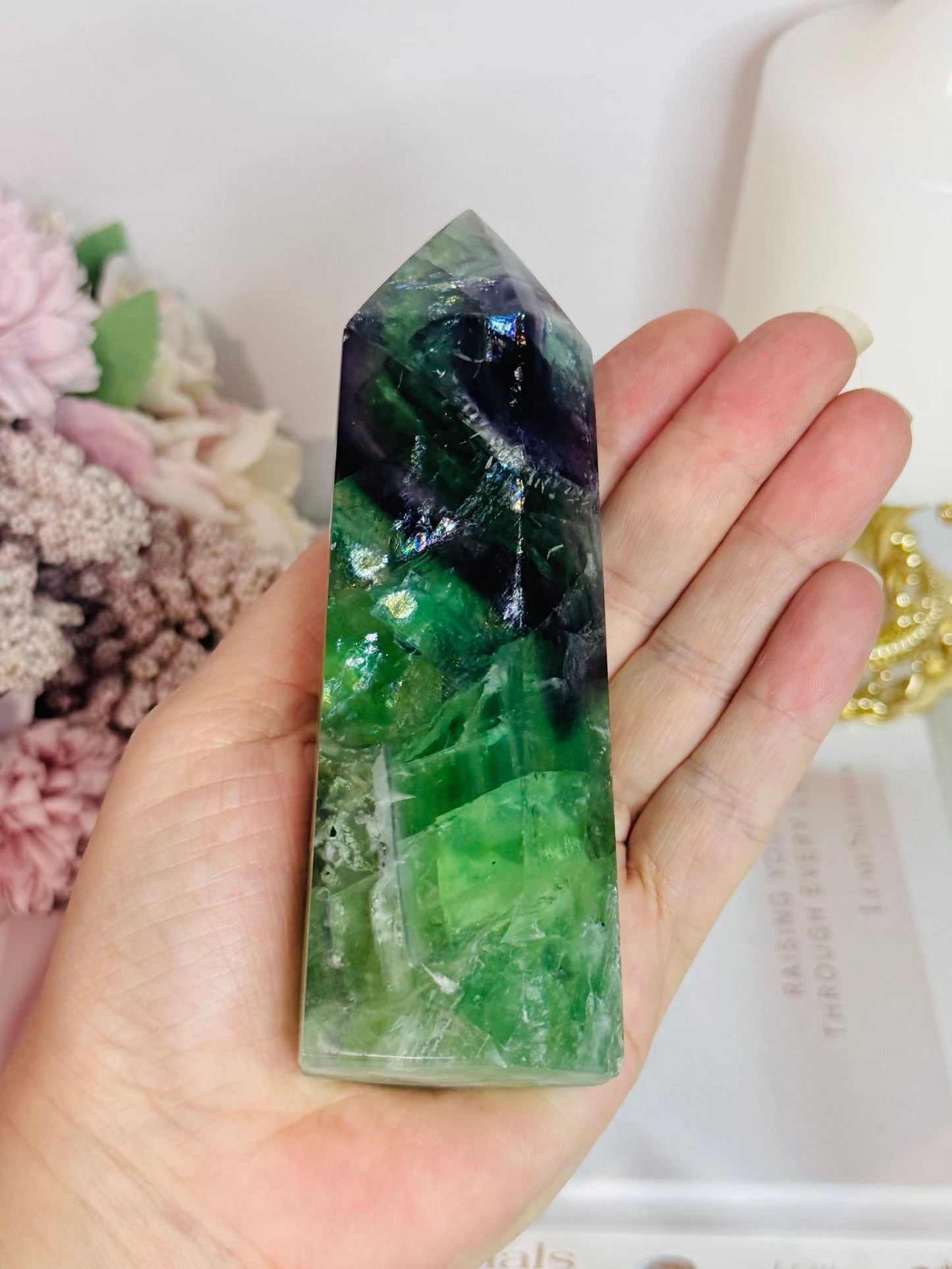 Incredibly Stunning High Grade Rainbow Fluorite Chunky Tower With Rainbows 13cm