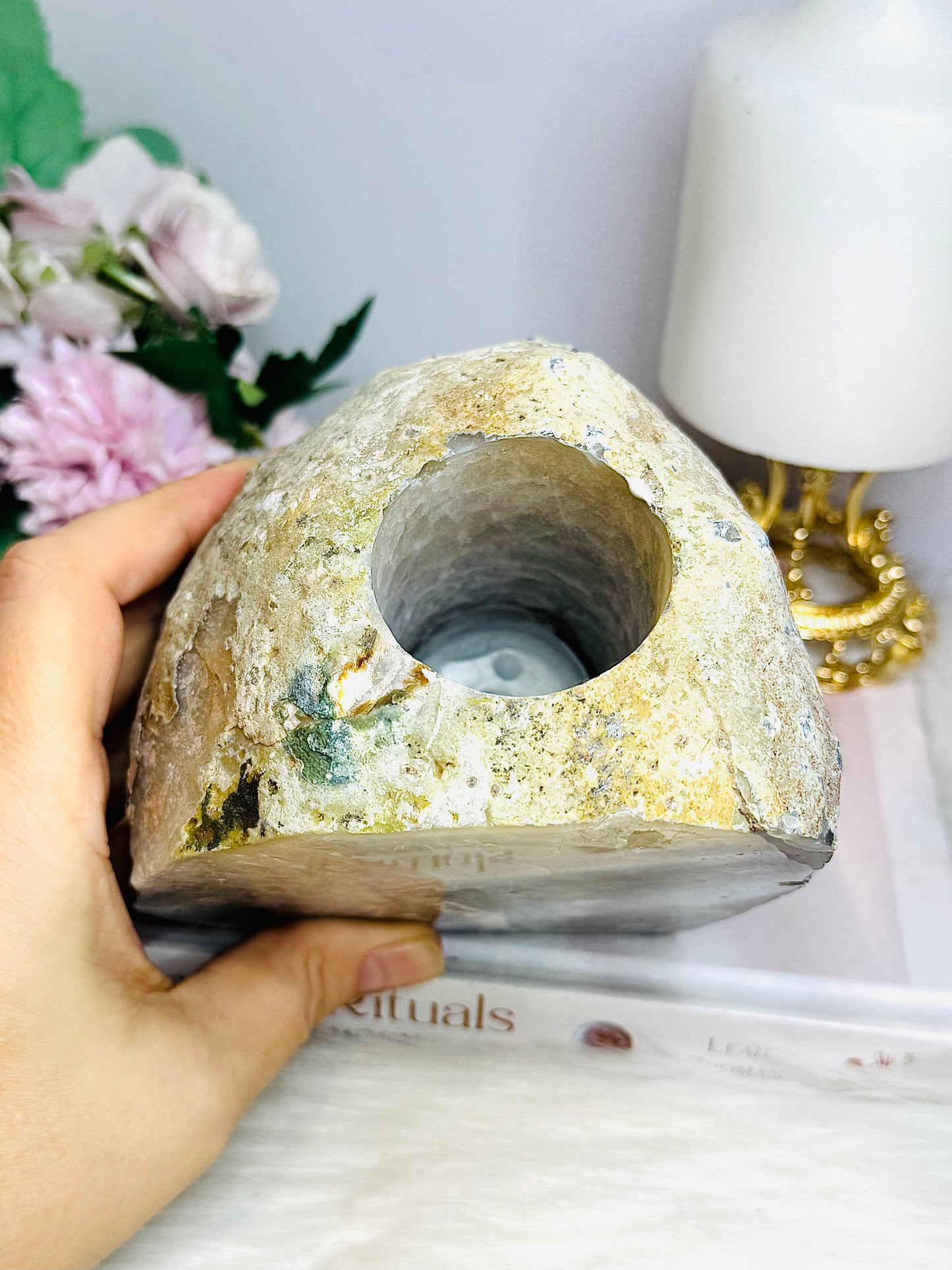 Huge 1.66KG Druzy Agate Candle Holder