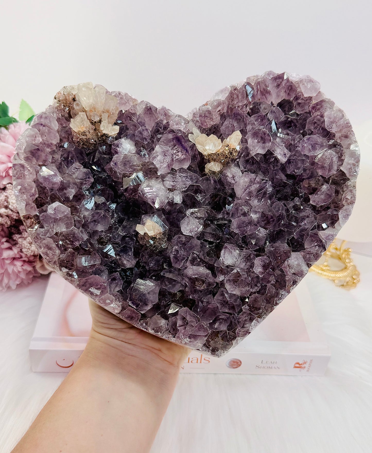 Classy & Fabulous Huge Stunning 22cm (Inc Stand) 1.87KG Amethyst Cluster Heart on Rose Gold Stand From Brazil ~ Exquisite Piece