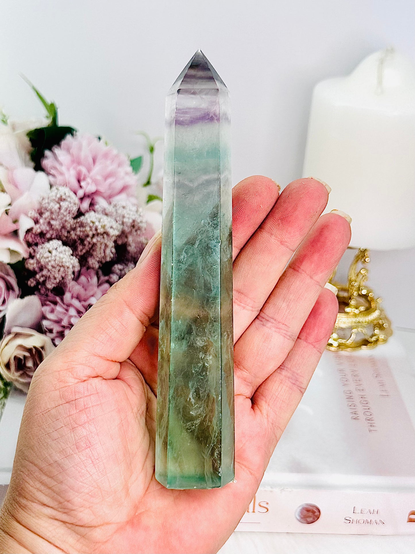 Embrace Challenging Emotions ~ Gorgeous 15.5cm  Watermelon Fluorite Tower with Rainbows