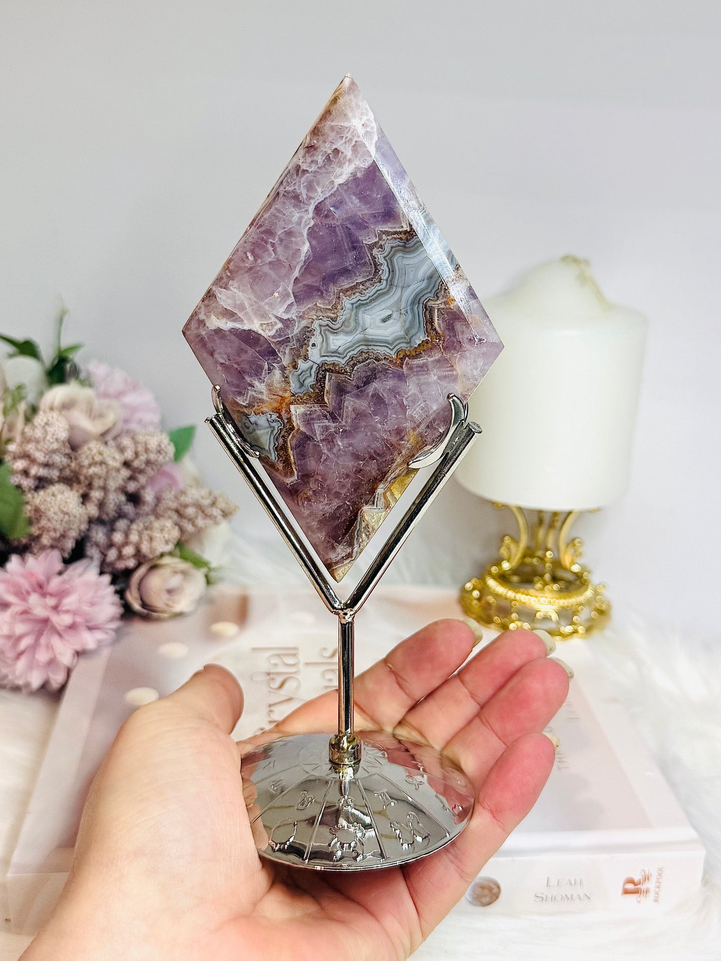 Crazy Lace Amethyst Diamond on Stand 19cm