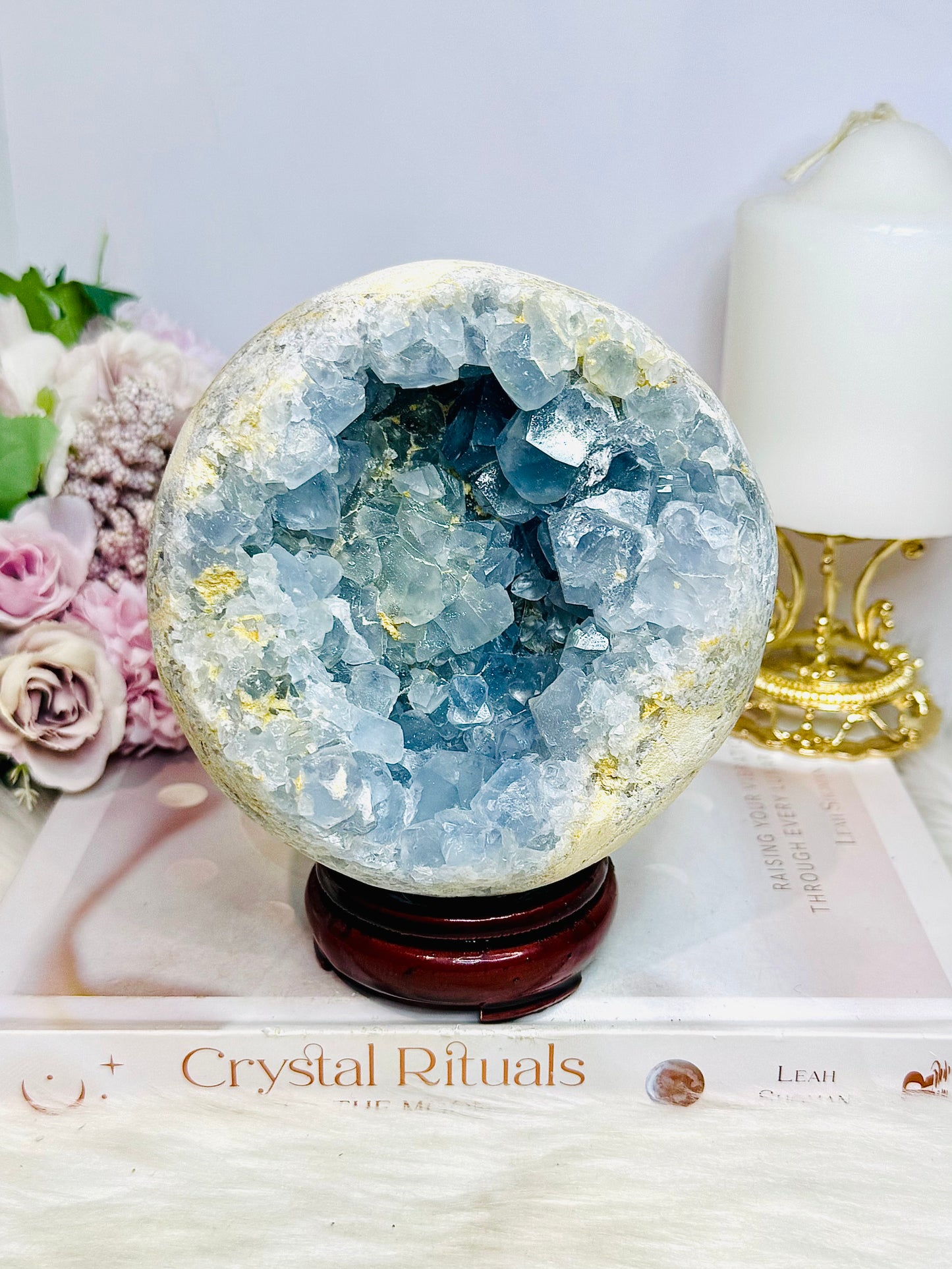 Huge Natural Blue Celestite Cluster Sphere on Stand 12cm 1.9KG
