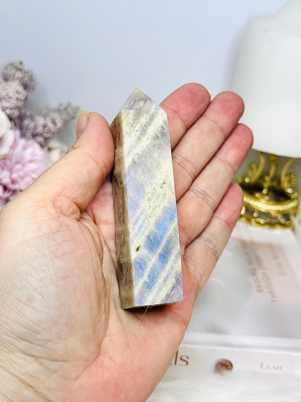 Moonstone Tower with Blue Flash 9cm