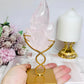 Rose Quartz Flame on Gold Stand 16cm