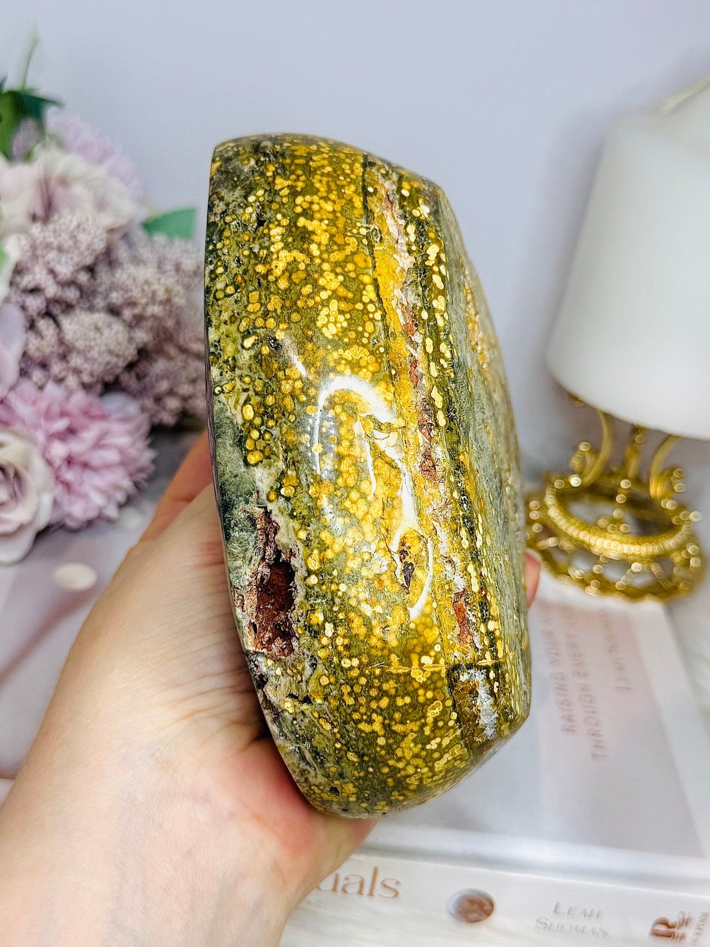 Large Orbicular Ocean Jasper Chunky Druzy Bowl 14cm 1.1KG