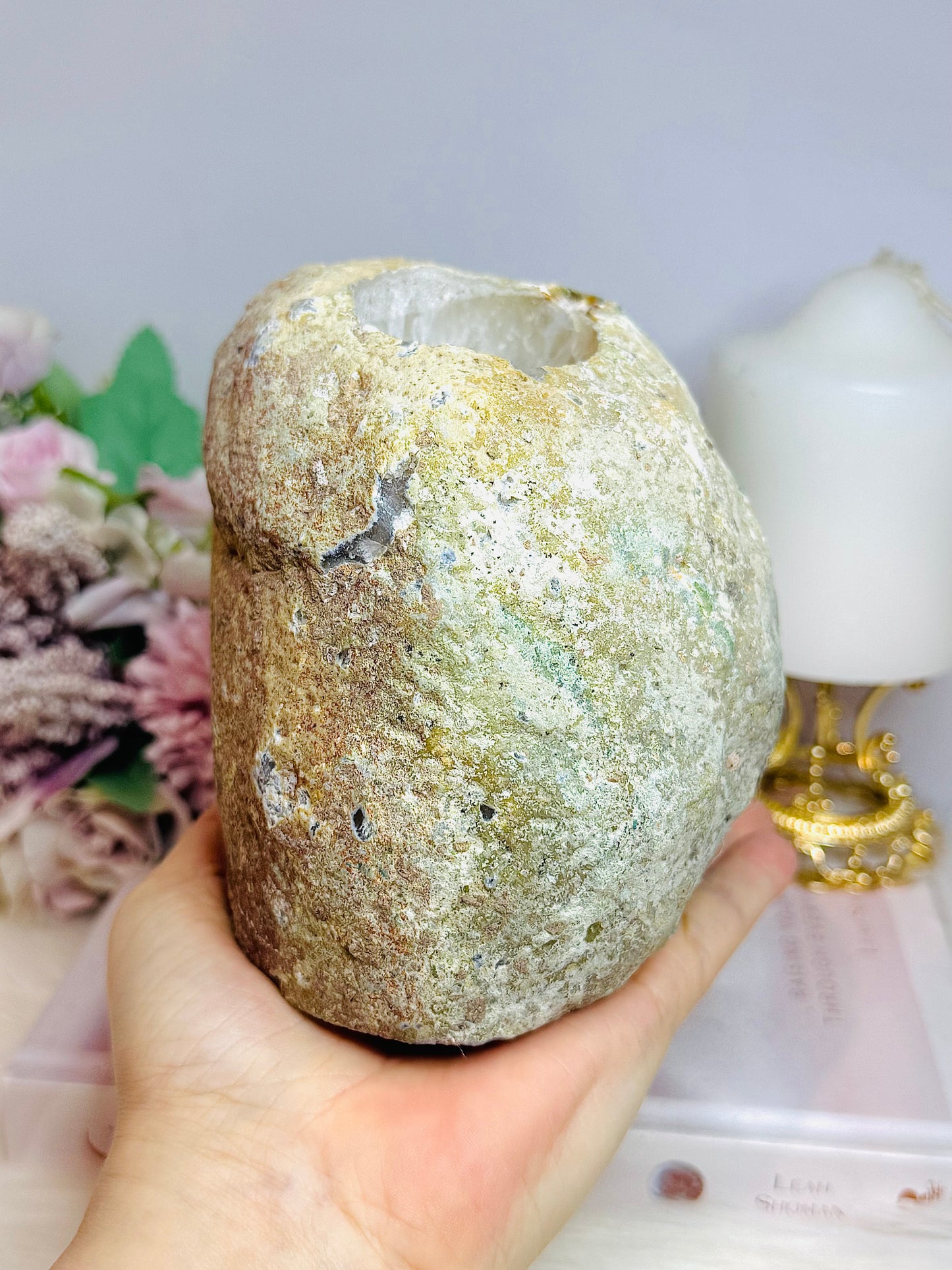 Huge 1.66KG Druzy Agate Candle Holder
